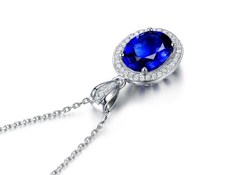 Oval Blue Tanzanite Diamond Pendant 18k Gold - Lord of Gem Rings