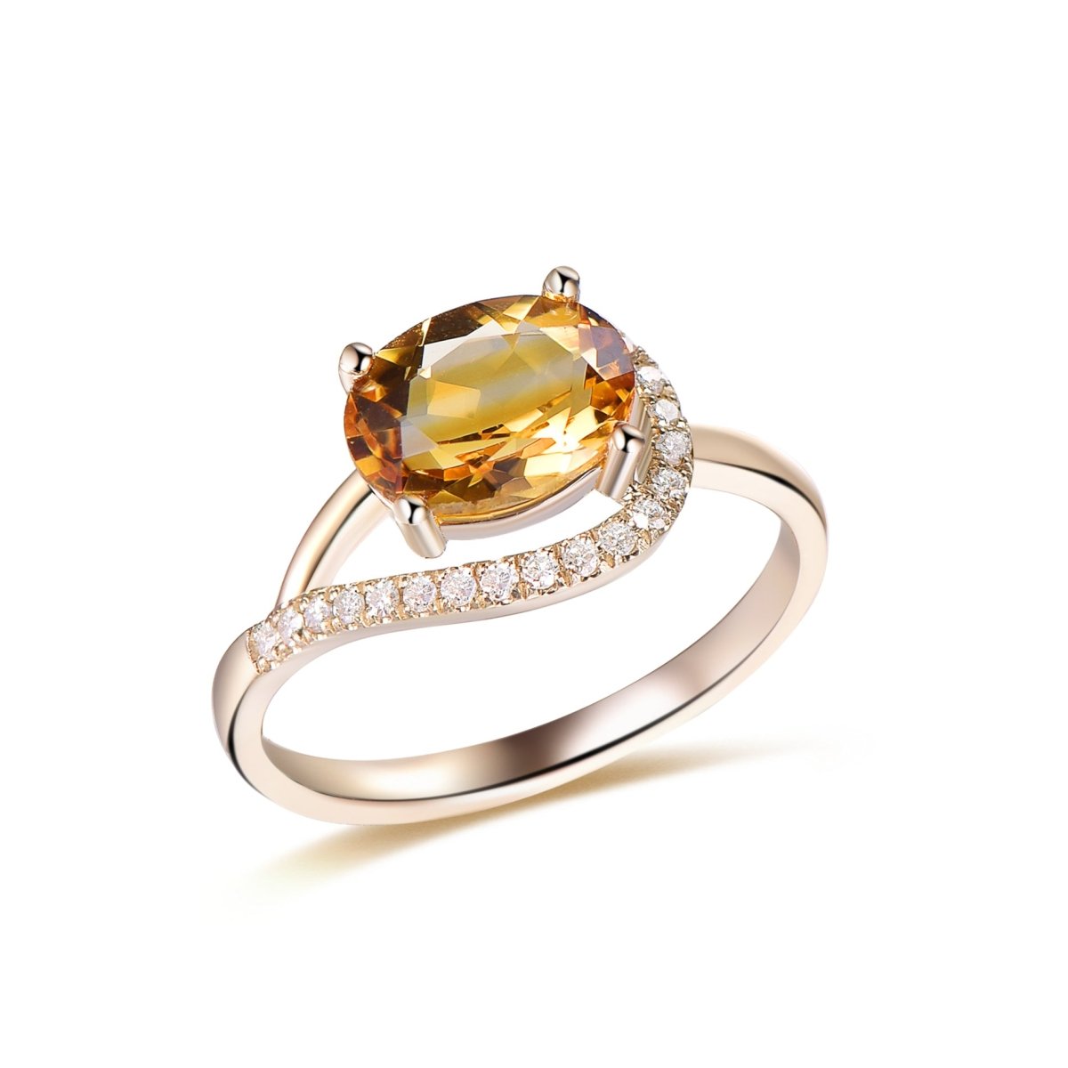 Oval Citrine Engagement Ring with Pave Diamond Spiral Halo