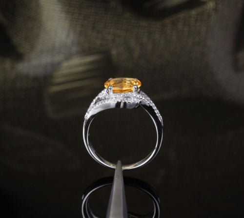 Oval Citrine Lovely Bow Ring with Diamond Accents - Lord of Gem Rings