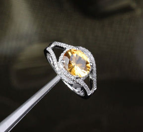 Oval Citrine Lovely Bow Ring with Diamond Accents - Lord of Gem Rings