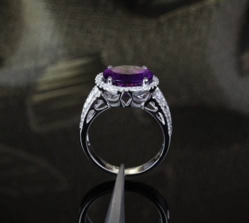 Oval Dark Purple Amethyst Filigree Engagement Ring with Diamond Accents - Lord of Gem Rings
