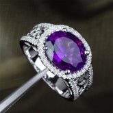 Oval Dark Purple Amethyst Filigree Engagement Ring with Diamond Accents - Lord of Gem Rings