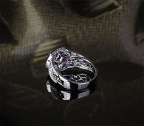 Oval Dark Purple Amethyst Filigree Engagement Ring with Diamond Accents - Lord of Gem Rings