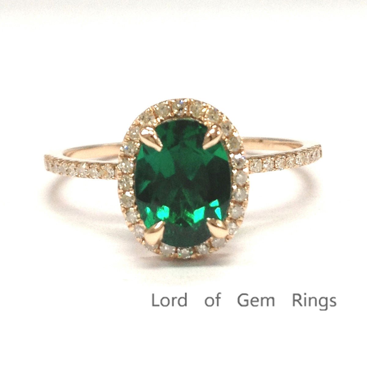 Oval Emerald Diamond Halo Engagement Ring - Lord of Gem Rings