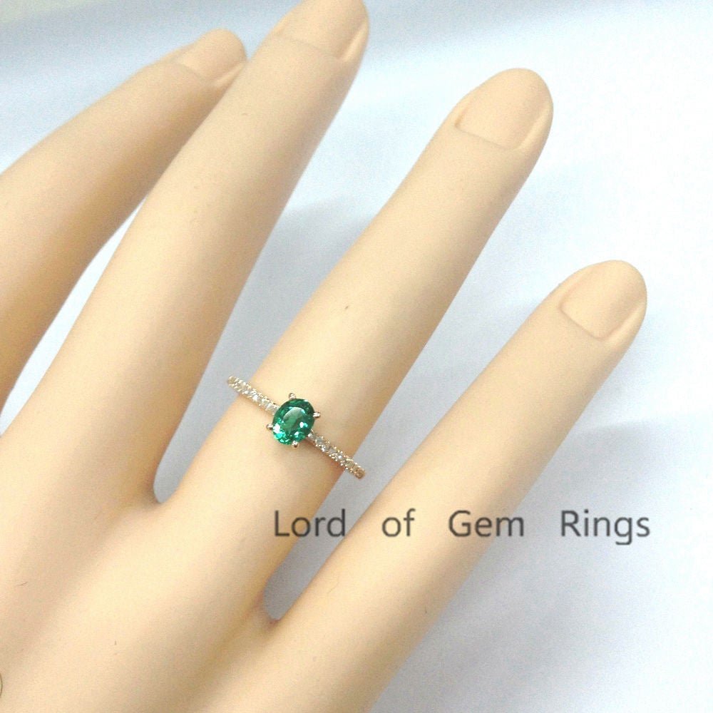 Oval Green Tsavorite(Garnet) Engagement Ring with Diamond Accents - Lord of Gem Rings