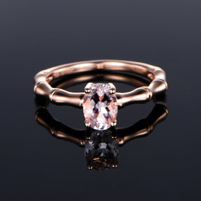 Oval Morganite Bamboo Solitaire Ring 14K Rose Gold - Lord of Gem Rings