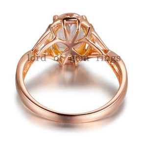 Oval Morganite Crossover Ring Diamond Halo - Lord of Gem Rings