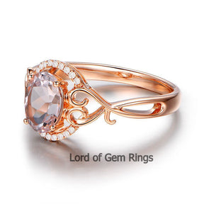 Oval Morganite Diamond Floral Heart Ring - Lord of Gem Rings