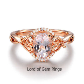 Oval Morganite Diamond Floral Heart Ring - Lord of Gem Rings