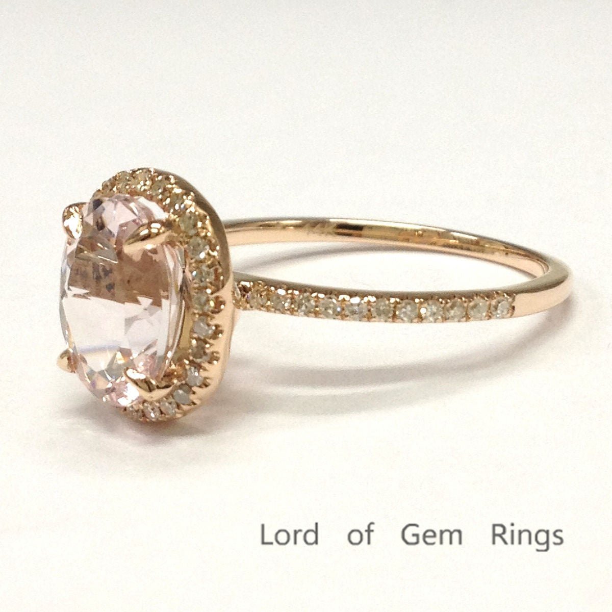 Oval Morganite Engagement Ring Accents Diamond Halo - Lord of Gem Rings