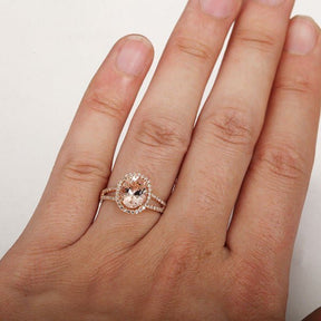 Oval Morganite Engagement Ring Diamond Split Shank 14K Rose Gold - Lord of Gem Rings