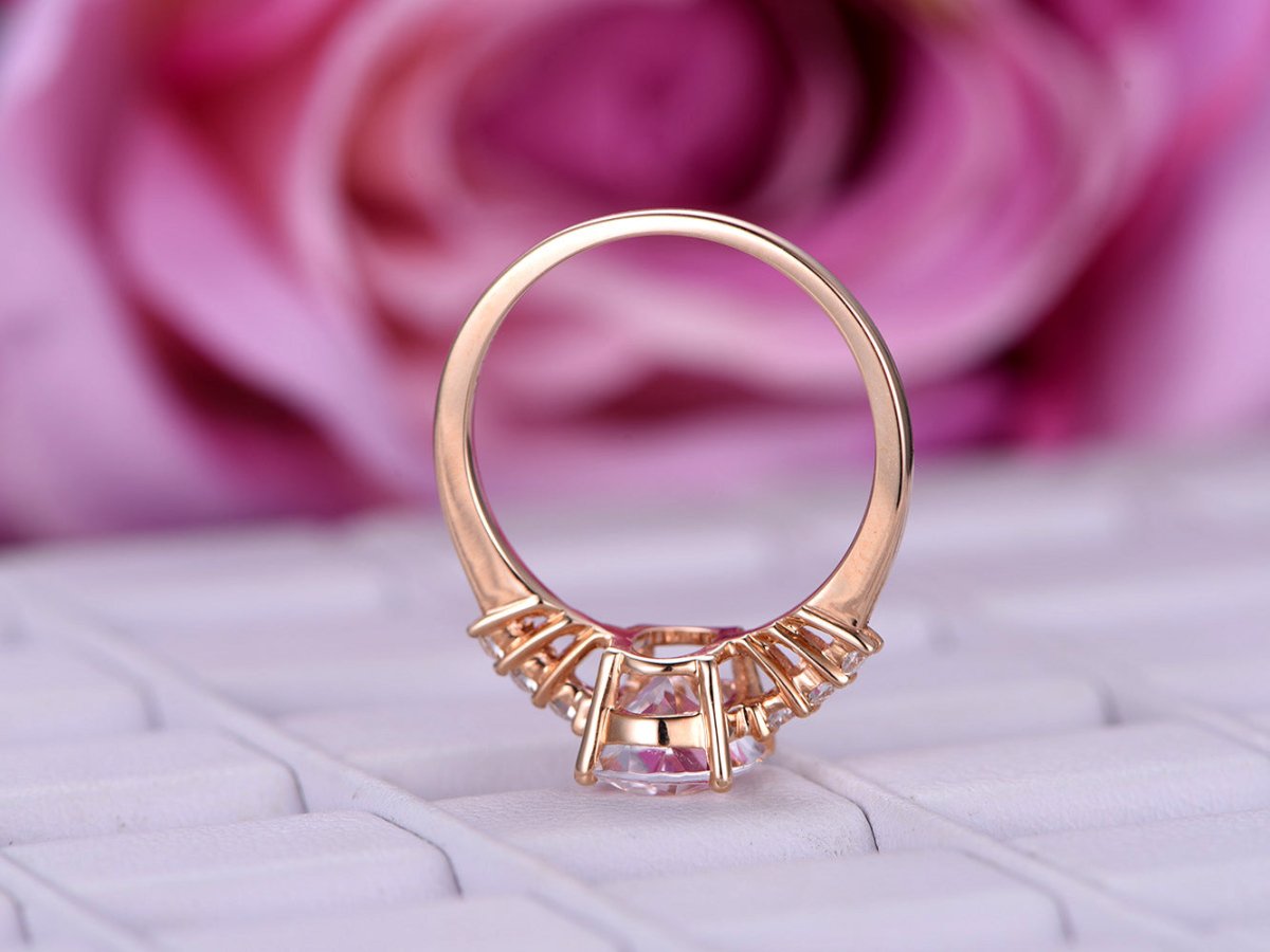 Oval Morganite Engagement Ring Moissanite Accent 14K Rose Gold - Lord of Gem Rings