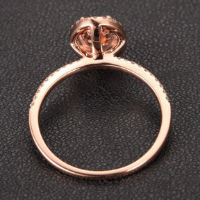 Oval Morganite Ring Diamond Halo 14K Gold - Lord of Gem Rings