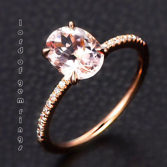 Oval Morganite Ring Full Cut Diamond Accents 14k Rose Gold - Lord of Gem Rings