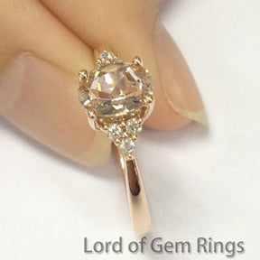 Oval Morganite Trio Diamond Accents Ring 18k Rose Gold - Lord of Gem Rings