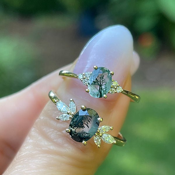 Oval Moss Agate Cluster Ring - Lord of Gem Rings