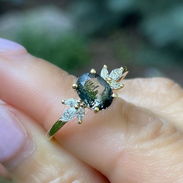 Oval Moss Agate Petal Ring - Lord of Gem Rings