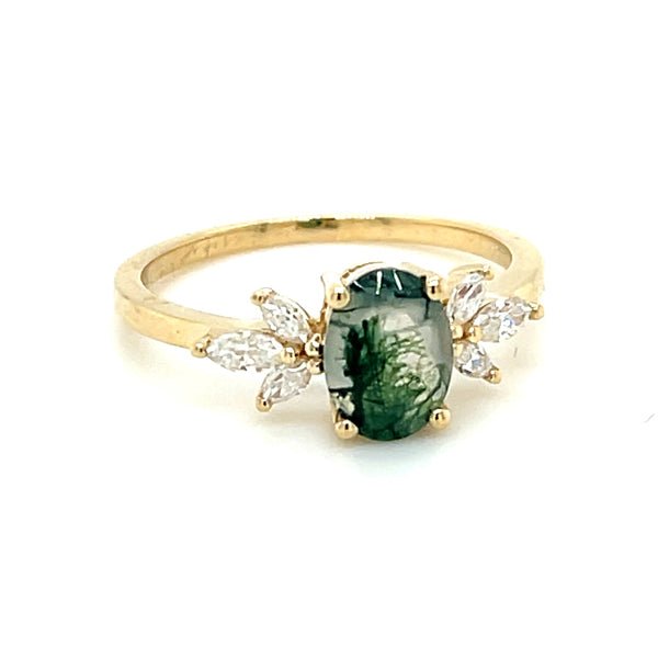 Oval Moss Agate Petal Ring - Lord of Gem Rings