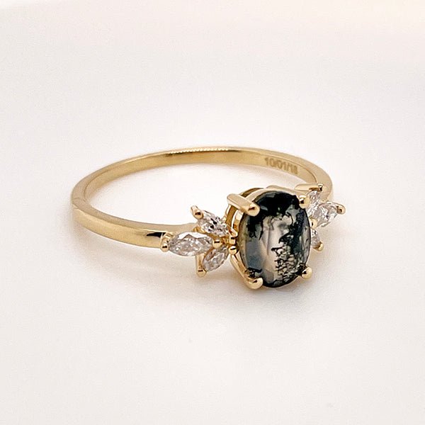 Oval Moss Agate Petal Ring - Lord of Gem Rings
