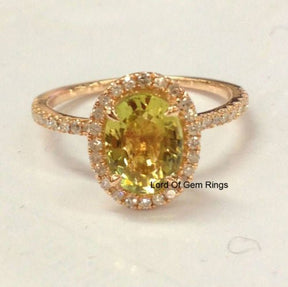 Oval Peridot Diamond Halo Engagement Ring 14K Rose Gold - Lord of Gem Rings