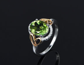 Oval Peridot Diamond Heart Engagement Ring in Two-Tone Gold - Lord of Gem Rings