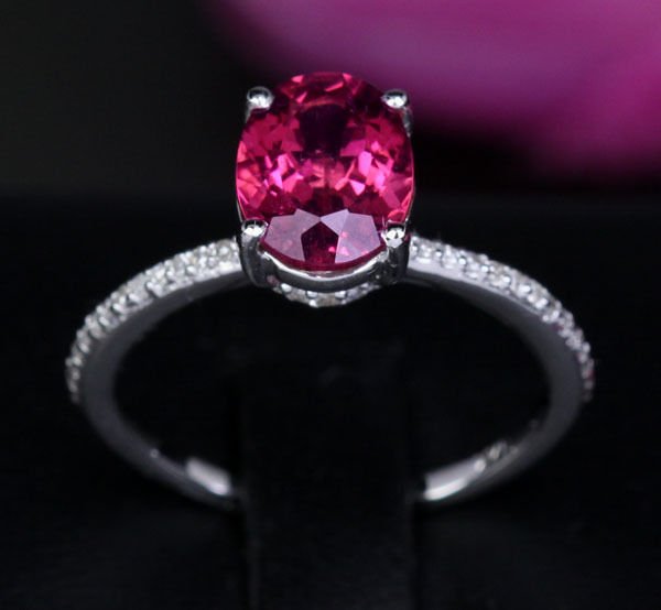 Oval Pink Tourmaline Diamond Hidden Accents Engagement Ring - Lord of Gem Rings