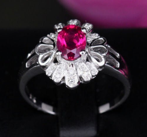 Oval Pink Tourmaline Diamond Petal Halo Engagement Ring - Lord of Gem Rings