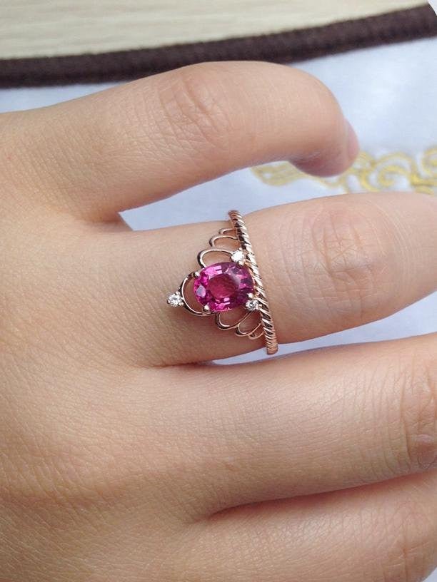 Oval Pink Tourmaline Engagement Diamond Crown Ring 14K Rose Gold - Lord of Gem Rings