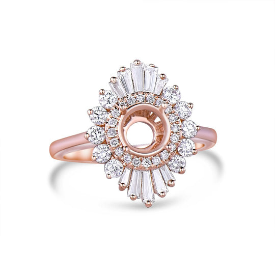 Oval Semi Mount Ring Baguette Diamond Double Halo