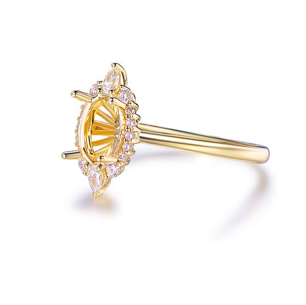 Oval Semi Mount Ring with Pear Diamond Halo - Lord of Gem Rings