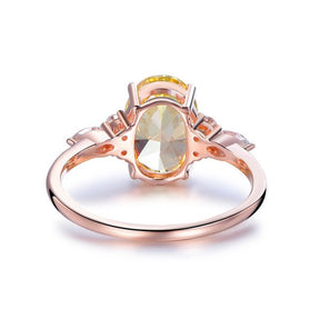 Oval Yellow Moissanite Engagement Ring with Marquise Moissanite accent - Lord of Gem Rings