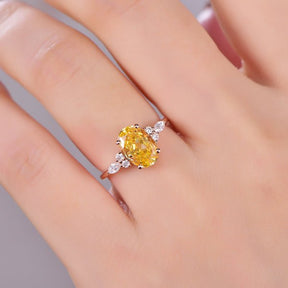 Oval Yellow Moissanite Engagement Ring with Marquise Moissanite accent - Lord of Gem Rings
