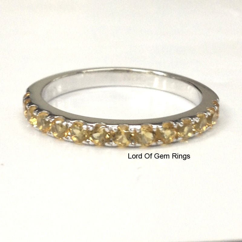 Pave-Set Citrine Half Eternity November Birthstone Band in White Gold - Lord of Gem Rings