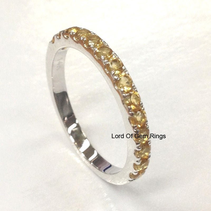 Pave-Set Citrine Half Eternity November Birthstone Band in White Gold - Lord of Gem Rings