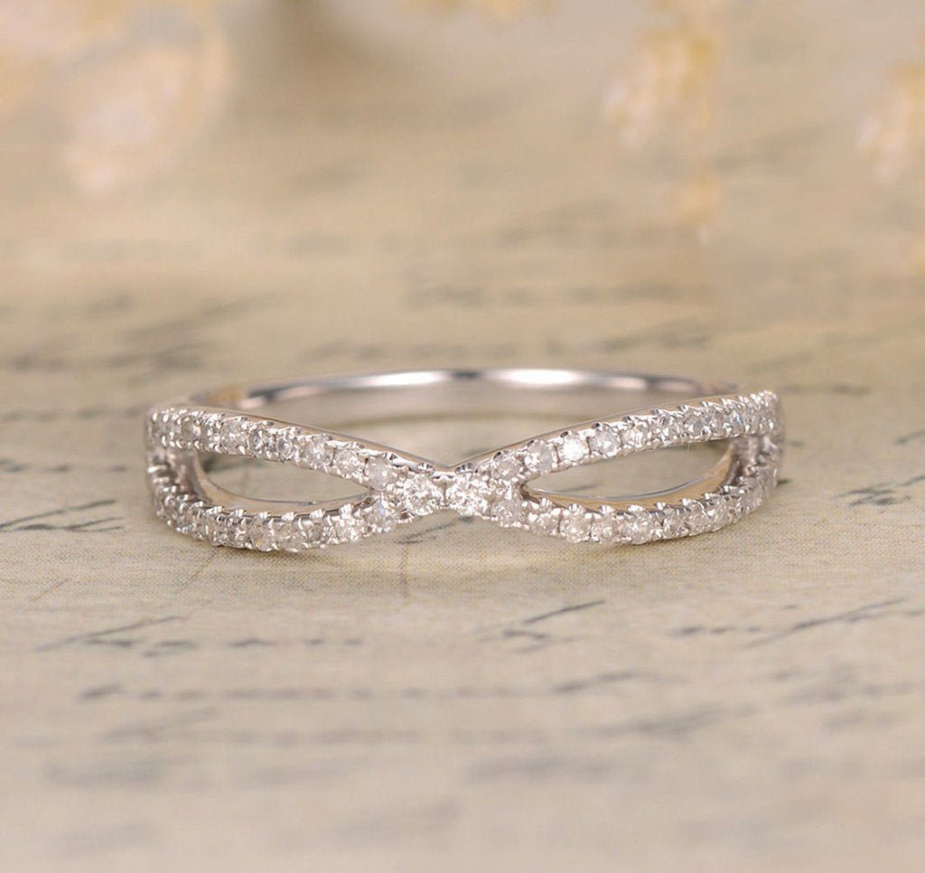 Pave Diamond Wedding Band Half Eternity Anniversary Ring 14K White Gold