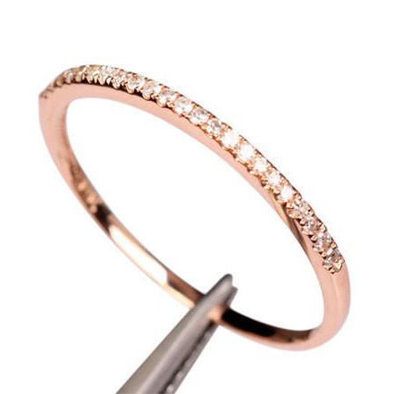 Pave Diamond Wedding Band Half Eternity Thin Anniversary Ring 14k Rose Gold