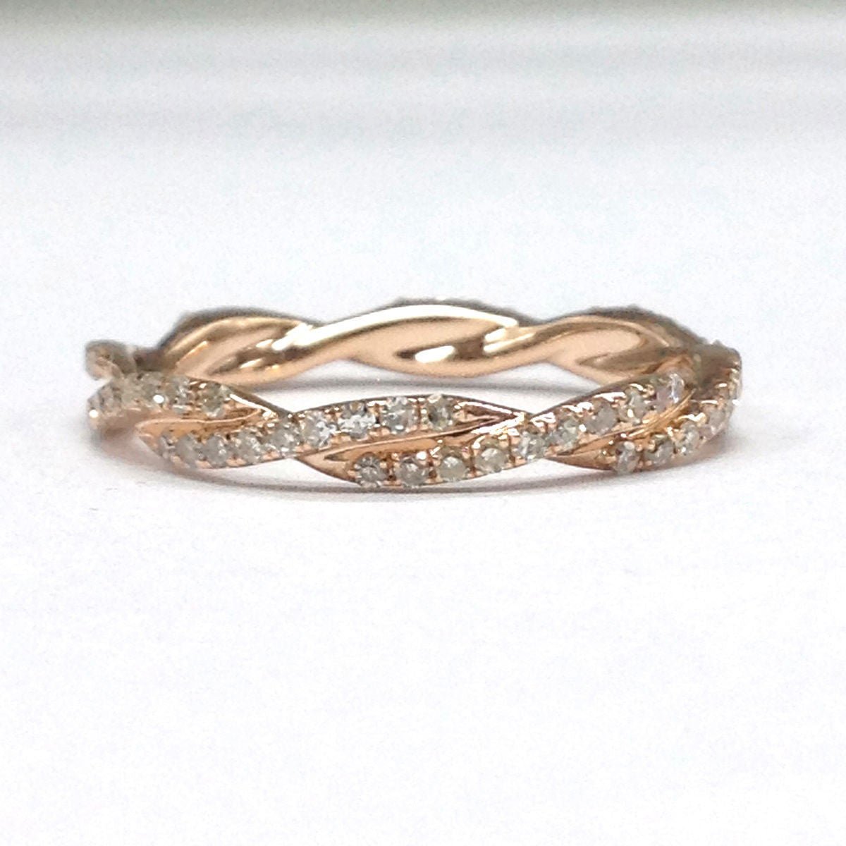 Pave-Set Diamond Twisted Wedding Band Eternity Ring 14K Rose Gold ...