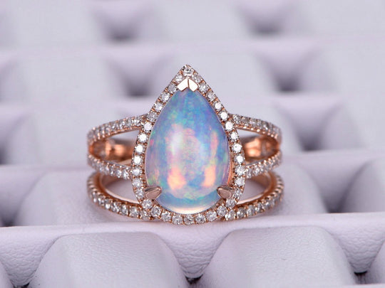 Pear Africa Opal & Diamond Bridal Set 14K Rose Gold