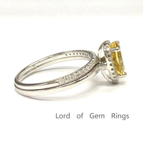 Pear Citrine Diamond Bridal Set 14K White Gold - Lord of Gem Rings