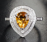 Pear Citrine Double Diamond Halo Engagement Ring - Lord of Gem Rings