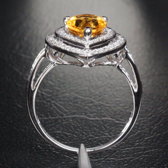 Pear Citrine Double Diamond Halo Engagement Ring - Lord of Gem Rings
