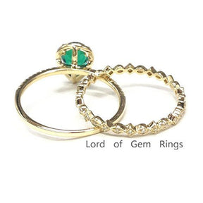Pear Emerald Diamond Bridal Set 14K Yellow Gold - Lord of Gem Rings