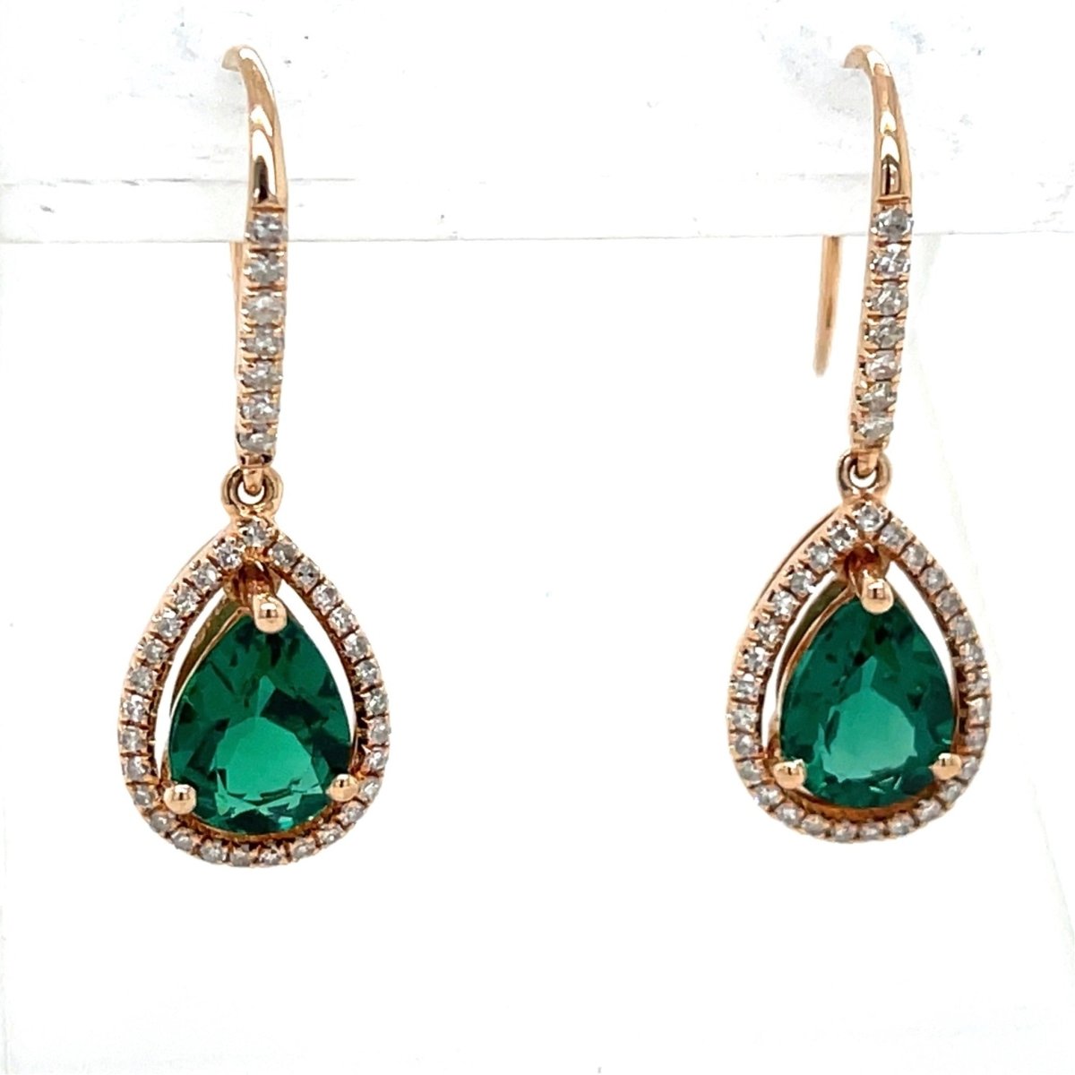 Pear Emerald Diamond Dangle Hook Earrings 14K Yellow gold - Lord of Gem Rings