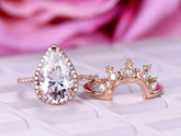 Pear Moissanite Diamond Halo Tiara Bridal Set - Lord of Gem Rings