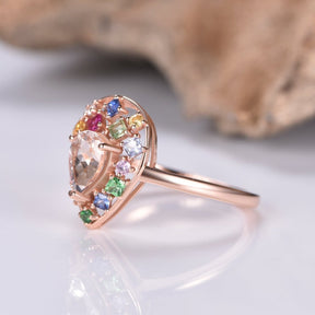 Pear morganite Ring Sapphire Floral Wreath Halo 14K Gold - Lord of Gem Rings