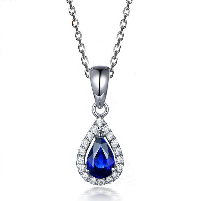 Pear Sapphire Diamond Pendant 14K White Gold - Lord of Gem Rings