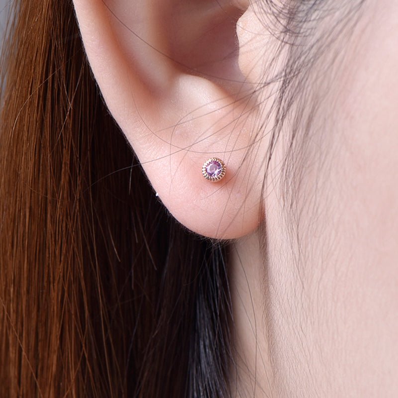 Petite Pink Sapphire Milgrain Stud Earrings 18K Gold, 1 Pair - Lord of Gem Rings