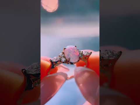 Oval Africa White Opal Cathedral Ring in Rose Gold