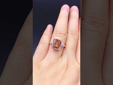 7ct Emerald Cut Morganite Pear Aquamarines Three-stone Ring