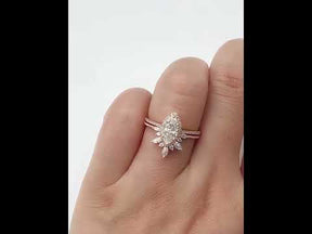 Marquise Moissanite Ring with Chevron Band Bridal Set 14k Solid Gold